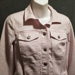 Talbots Pink Stretch Denim Trucker Jacket Women's Small Lightweight Casual Coat